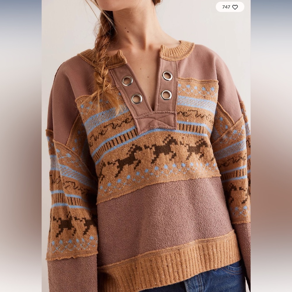 We The Free People Running Wild Pullover Horse Graphic Printed Sweater - Picture 1 of 6